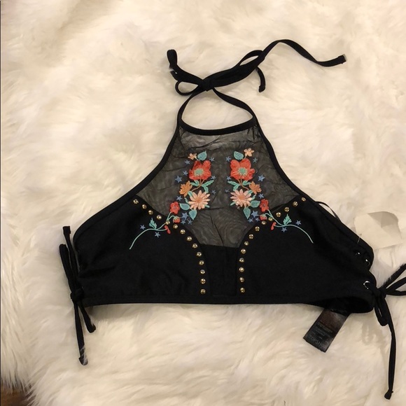 Topshop Embroidered Mesh bikini crop top - Picture 4 of 8